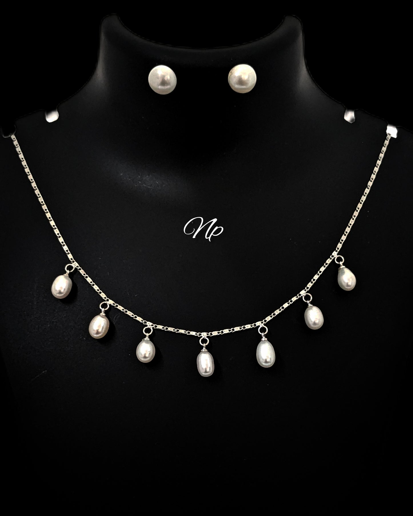 S SILVER DROP PEARL CHAIN SET