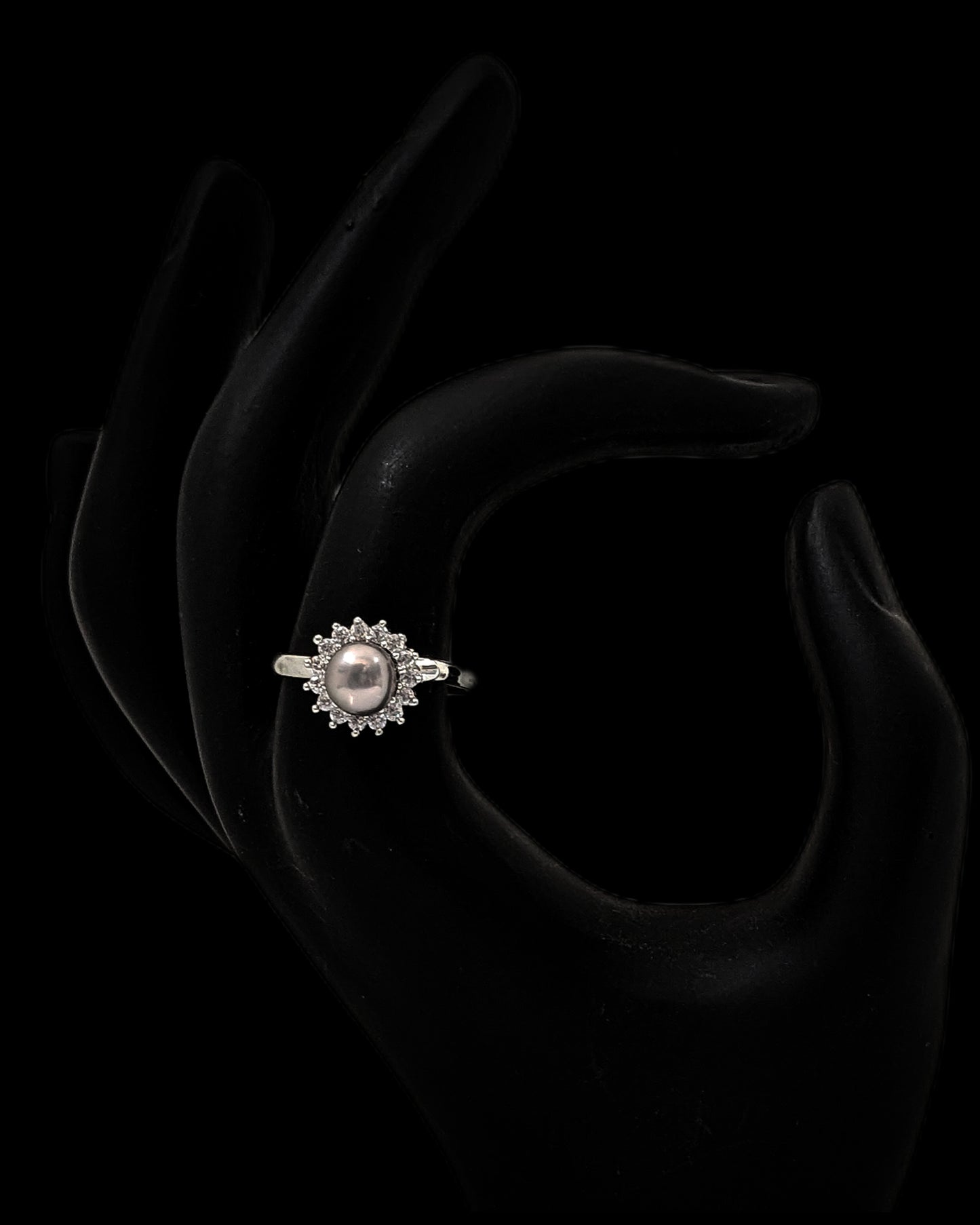 SILVER GREY PEARL ADJUSTABLE S SILVER RING