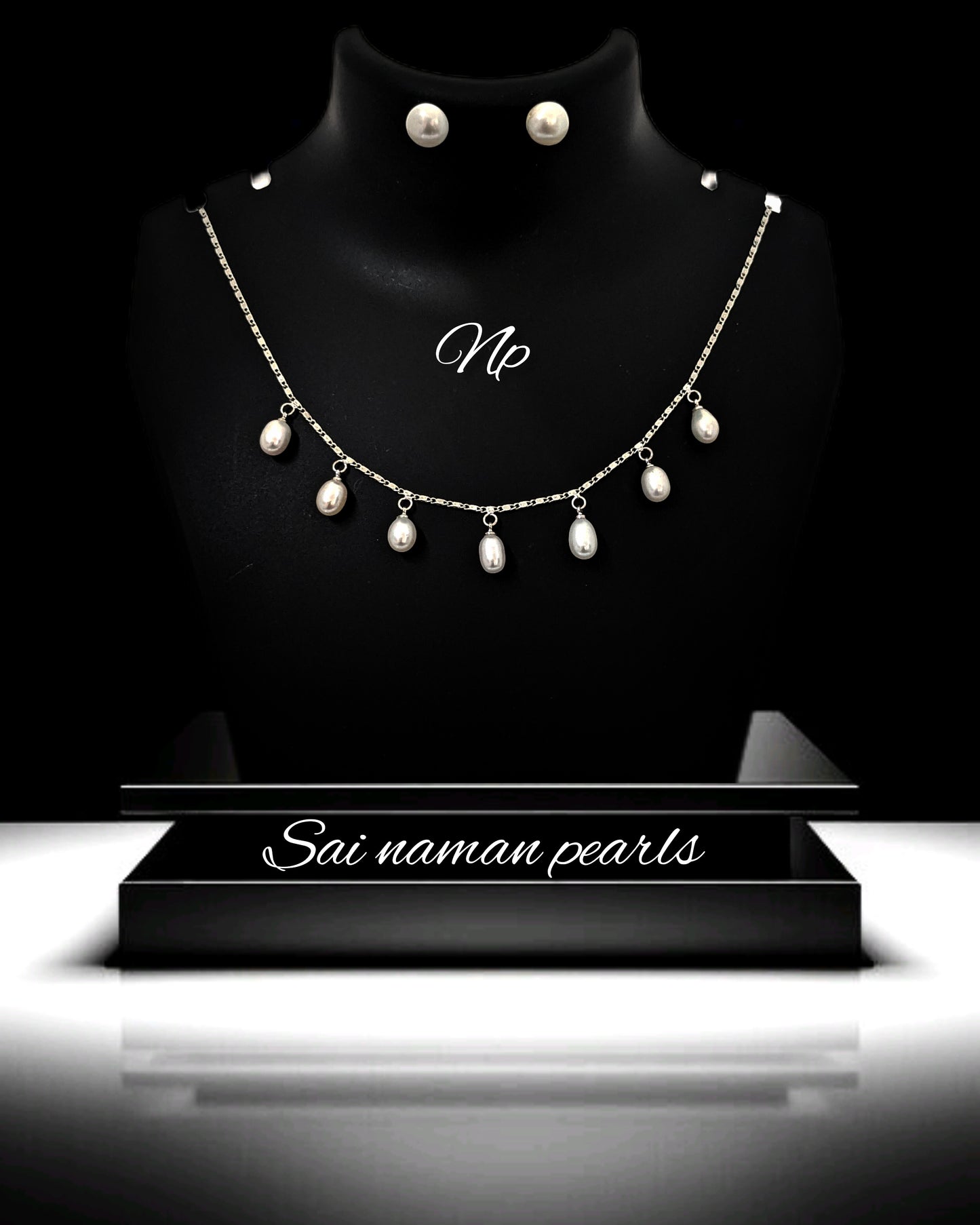 S SILVER DROP PEARL CHAIN SET