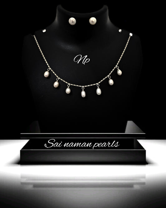 S SILVER DROP PEARL CHAIN SET