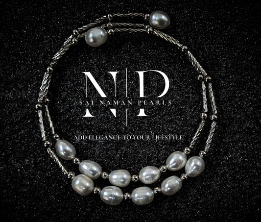 S SILVER FLEXIBLE PEARL BRACELET