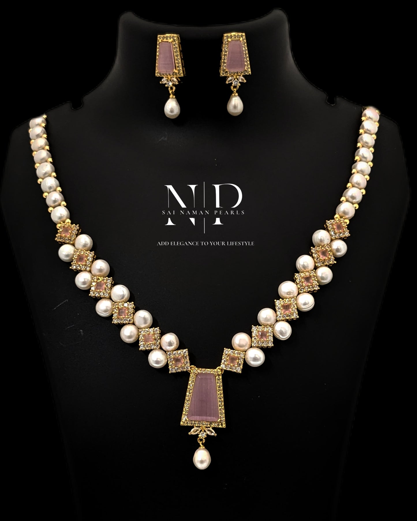 BUBBLEGUM PINK STONE PEARL SET